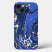 Indigo Blue Agate Marble Abstracte Name Monogram Case-Mate iPhone Case (Achterkant)