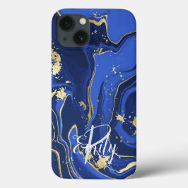 Indigo Blue Agate Marble Abstracte Name Monogram Case-Mate iPhone Case