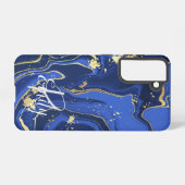 Indigo Blue Agate Marble Abstracte Name Monogram Samsung Galaxy Hoesje (Achterkant horizontaal)