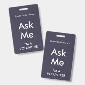 Indigo Blue Ask Me-badge voor vrijwilligers Badge (Voor- en achterkant)