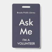 Indigo Blue Ask Me-badge voor vrijwilligers Badge (Achterkant)