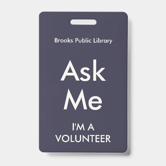 Indigo Blue Ask Me-badge voor vrijwilligers Badge (Voorzijde)