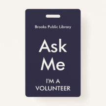 Indigo Blue Ask Me-badge voor vrijwilligers
