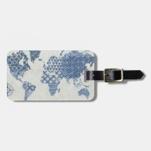 Indigo Blue Batik Map of the World Bagagelabel