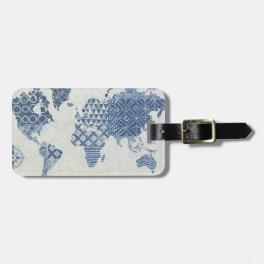 Indigo Blue Batik Map of the World Bagagelabel (Voorkant horizontaal)