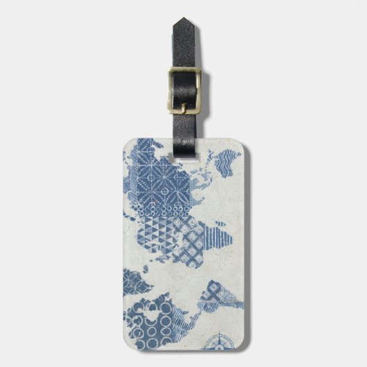 Indigo Blue Batik Map of the World Bagagelabel (Voorkant verticaal)