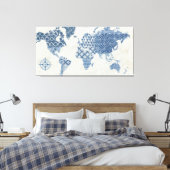 Indigo Blue Batik Map of the World Canvas Afdruk (Insitu (Slaapkamer))