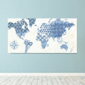 Indigo Blue Batik Map of the World Canvas Afdruk (Insitu (Houten vloer))