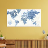 Indigo Blue Batik Map of the World Canvas Afdruk (Insitu (Woonkamer))