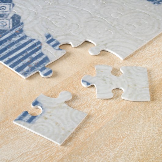 Indigo Blue Batik Map of the World Legpuzzel (Zijkant)