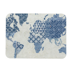 Indigo Blue Batik Map of the World Magneet