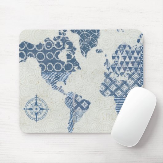 Indigo Blue Batik Map of the World Muismat (Met muis)