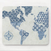 Indigo Blue Batik Map of the World Muismat (Voorkant)