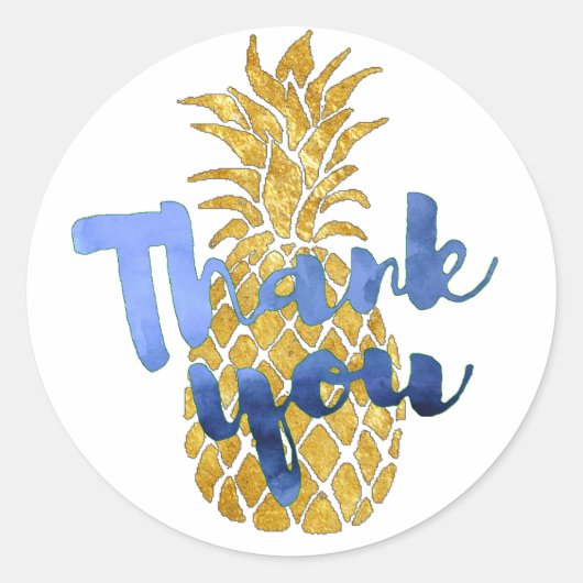 Indigo Blue Bedankt op gouden ananas Ronde Sticker (Voorkant)