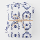 Indigo Blue Bee design cadeau wrap set Inpakpapier Vel (In situ)