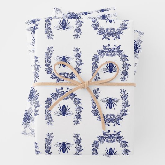 Indigo Blue Bee design cadeau wrap set Inpakpapier Vel (In situ)