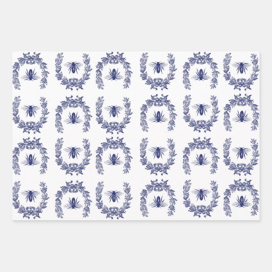 Indigo Blue Bee design cadeau wrap set Inpakpapier Vel (Voorkant)