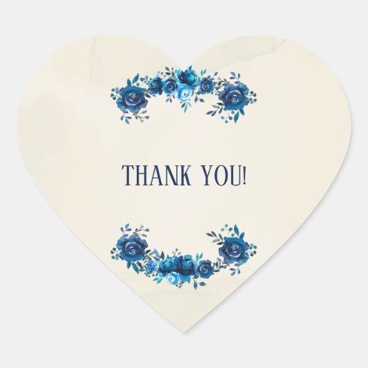 Indigo Blue & Beige Waterverf Flowers Wedding Hart Sticker (Voorkant)