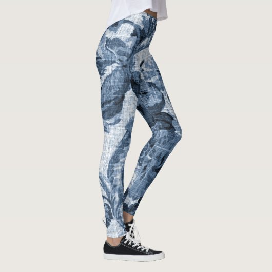 Indigo Blue Black & White  Floral Toile 4 Leggings (Rechts)