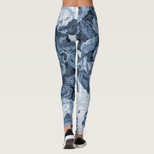 Indigo Blue Black & White  Floral Toile 4 Leggings (Achterkant)