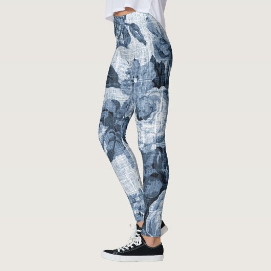 Indigo Blue Black & White  Floral Toile 4 Leggings (Links)
