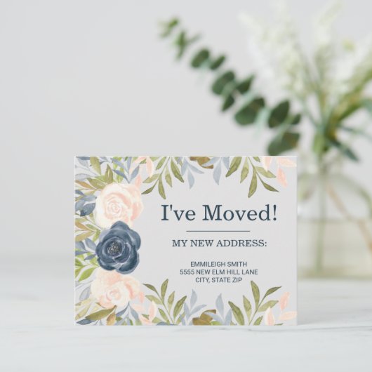 Indigo Blue Blush Pink Change Address Briefkaart (Staand voorkant)