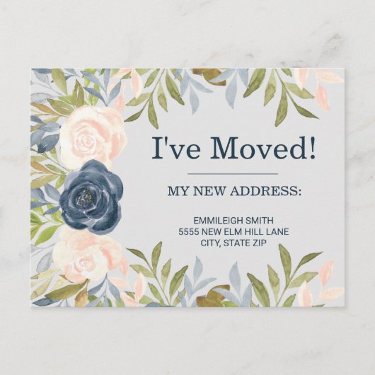Indigo Blue Blush Pink Change Address Briefkaart (Voorkant)
