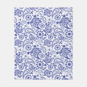 Indigo Blue Boho Chic Paisley Pattern on White Fleece Deken (Voorkant)