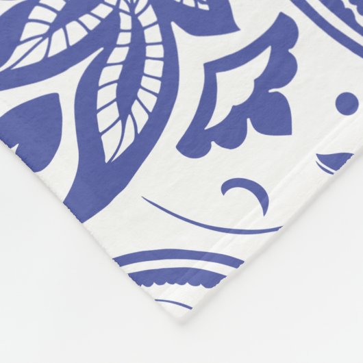 Indigo Blue Boho Chic Paisley Pattern on White Fleece Deken (Hoek)