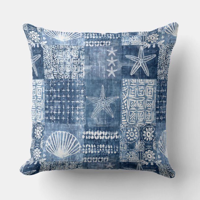 Indigo Blue Boho Coastal Sierkussen (Voorkant)