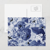 Indigo Blue Botanical & Bees Drawing Floral Toile Briefkaart (Voorkant / Achterkant)