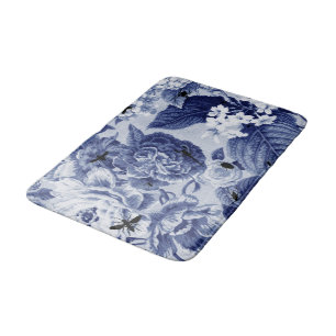 Indigo Blue  Botanical & Bugs Floral Toile Badmat