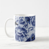 Indigo Blue Botanical & Bugs Floral Toile Koffiemok (Links)