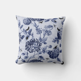 Indigo Blue Botanical Bugs Floral Toile Kussen