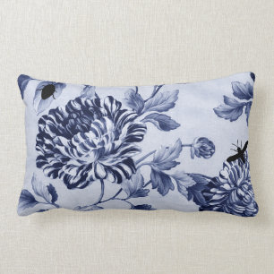 Indigo Blue  Botanical Bugs Floral Toile Kussen