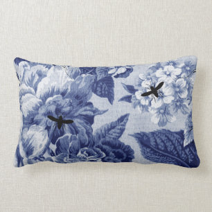 Indigo Blue  Botanical & Bugs Floral Toile Kussen