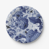 Indigo Blue  Botanical & Bugs Floral Toile Papieren Bordje (Voorkant)