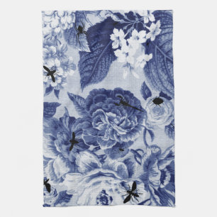 Indigo Blue  Botanical & Bugs Floral Toile Theedoek