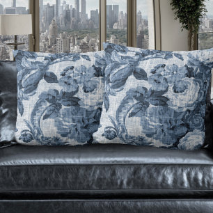 Indigo Blue  Botanical Floral Toile 5 Kussen