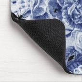 Indigo Blue Botanical Floral Toile & bijen Muismat (Hoek)