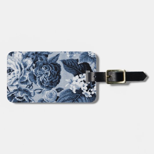 Indigo Blue  Botanical Floral Toile No.1 Bagagelabel (Voorkant horizontaal)