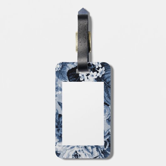 Indigo Blue  Botanical Floral Toile No.1 Bagagelabel (Achterkant verticaal)