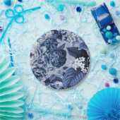 Indigo Blue  Botanical No Bugs Floral Toile Papieren Bordje (Feest)