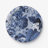 Indigo Blue  Botanical No Bugs Floral Toile Papieren Bordje (Voorkant)