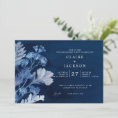 Indigo Blue Botanische Verlovingspartij Kaart (Staand voorkant)