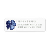 Indigo Blue Elegant Flower Return-adres Etiket (Voorkant)
