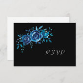 Indigo Blue en Black Floral Buffet Wedding RSVP Kaartje (Voorkant / Achterkant)