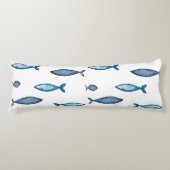 Indigo Blue en Blauwgroen Waterverf Fishes Lichaamskussen (Voorkant)
