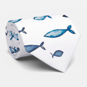 Indigo Blue en Blauwgroen Waterverf Fishes Stropdas (Opgerold)