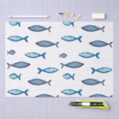 Indigo Blue en Blauwgroen Waterverf Fishes Tissuepapier (Craft)